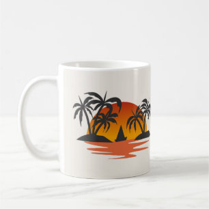 Caneca De Café Silhueta de Palmeiras do Pôr do Sol Tropical na Il