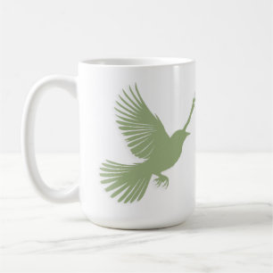 Caneca De Café Silhueta de Pássaro Voador Verde Salvia Escandinav