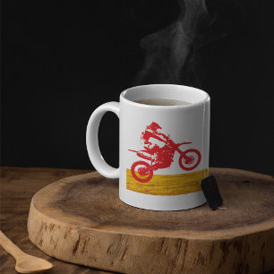 Caneca De Café Silhueta de Piloto de Moto de Motocross Vermelha