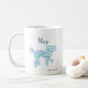 Caneca De Café Silhueta de Poodle Azul Pastel Personalizada com E