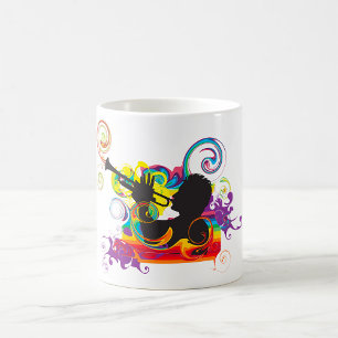 Caneca De Café Silhueta de Trompetista Música Psicodélica Retro
