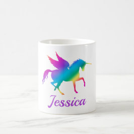 Caneca De Café Silhueta de Unicórnio com Gradiente de Arco-Íris p