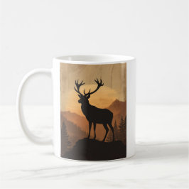 Caneca De Café Silhueta de Veado Majestoso ao Pôr do Sol