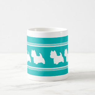 Caneca De Café Silhueta de Westie sobre Turquesa