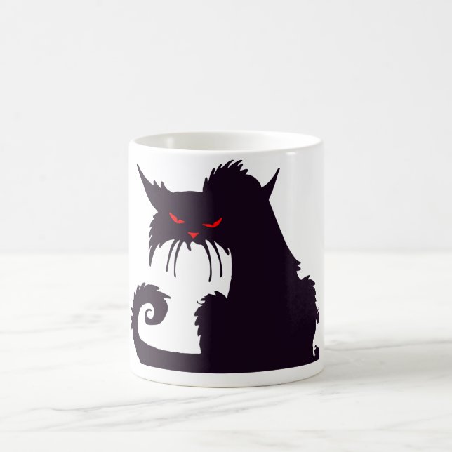 Caneca De Café Silhueta Gato Preto mau com Olhos Vermelhos (Centro)