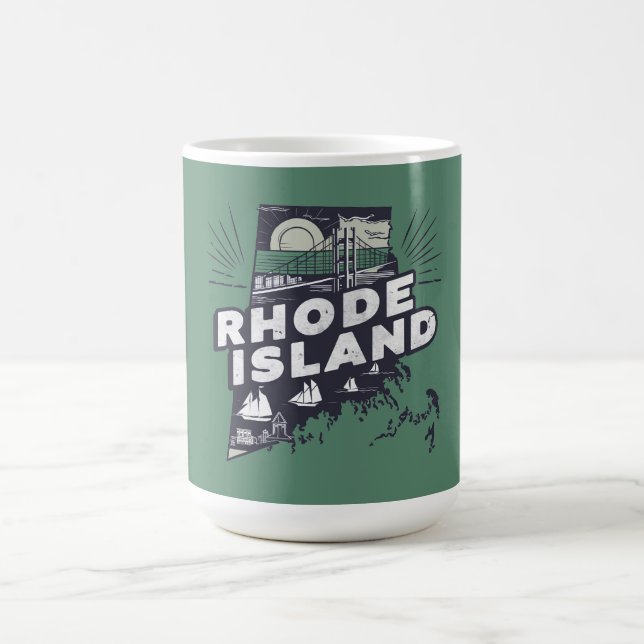 Caneca De Café Silhueta Retroativa da Ilha de Rhode Cênica (Centro)