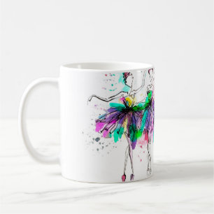 Caneca De Café Silhuetas de corante d'água de bailarinas. spray