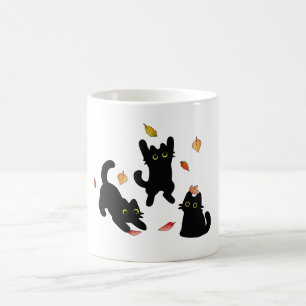 Caneca De Café Silhuetas de Gato Preto de Outono