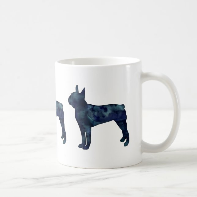Caneca De Café Silhuette de Aquarela Preta de Boston Terrier (Direita)