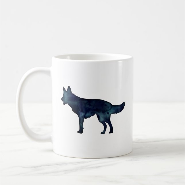 Caneca De Café Silhuette german shepherd Black Watercolor (Esquerda)