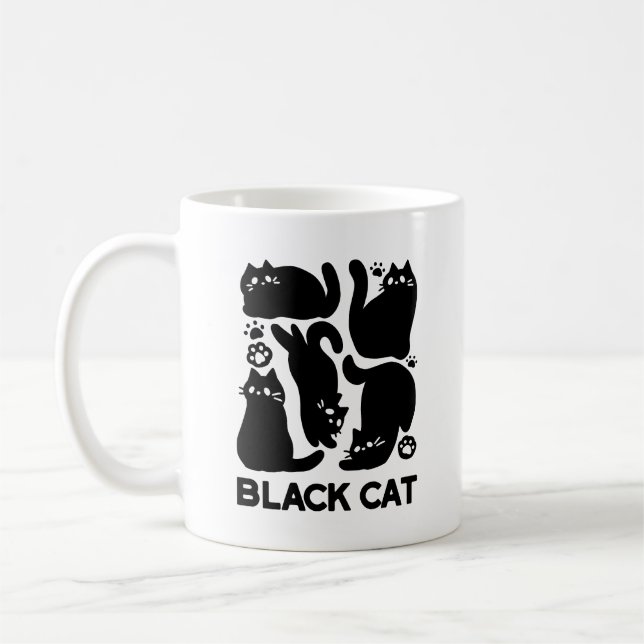 Caneca De Café Silhuettes de Gato Negro - Design de Felino Cinto (Esquerda)