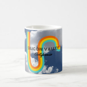 Caneca De Café Silicon Valley California Retro Rainbow and Clouds