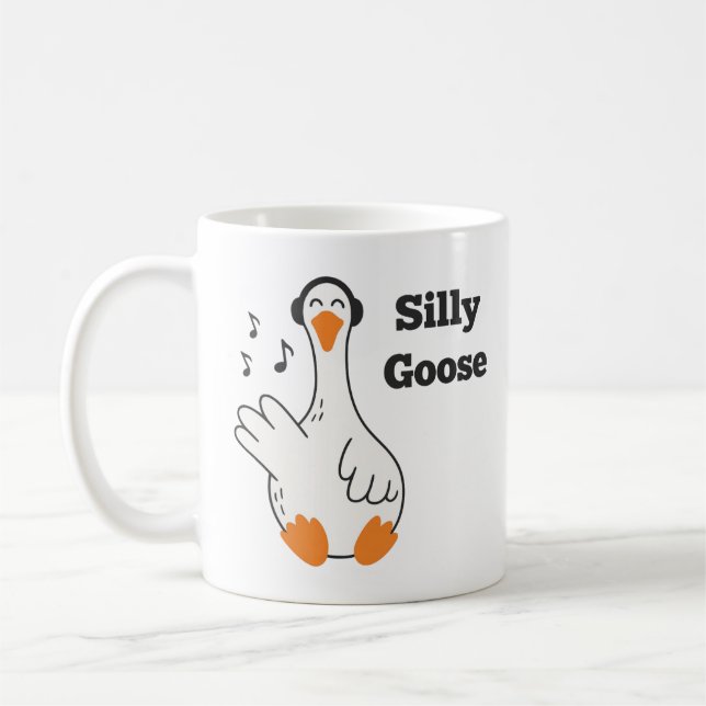 Caneca De Café Silly Goose Wearing Headphones – Cute Funny Goose (Esquerda)