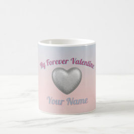 Caneca De Café Silver Metallic Heart Pink Blue Pastel Valentine M