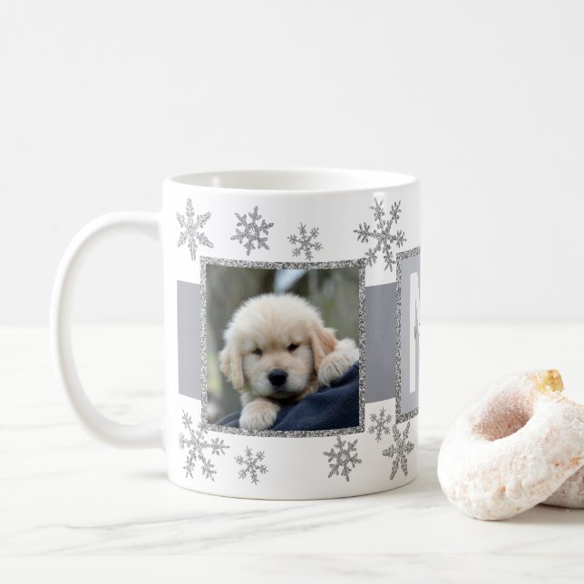 Caneca De Café Silver Snowflake 2 Foto Monograma Natal (Com Donut)