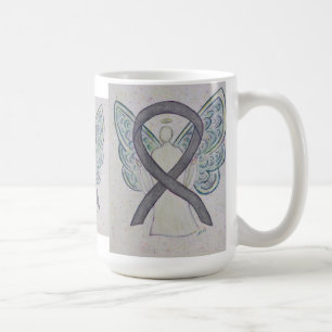 Caneca De Café Silver Sparkle Awarness Ribbon Angel Art Mug