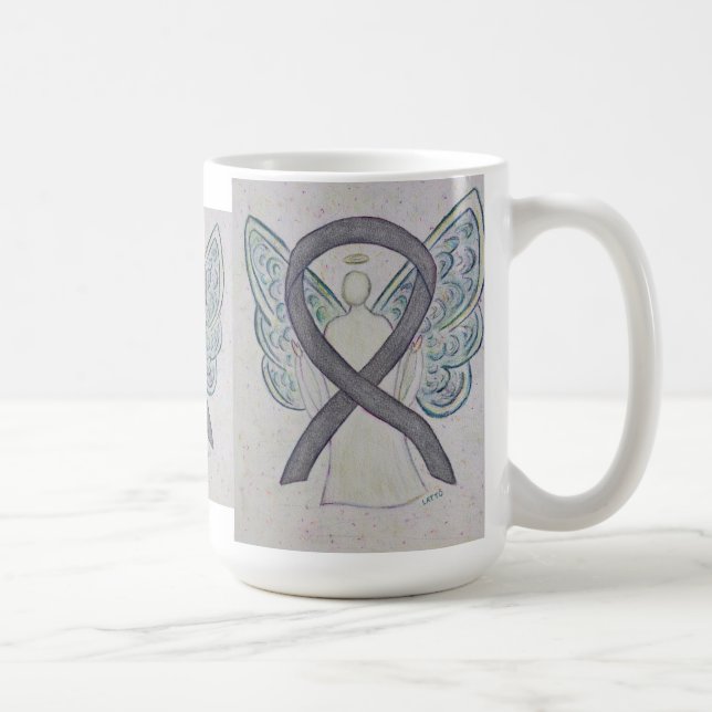 Caneca De Café Silver Sparkle Awarness Ribbon Angel Art Mug (Direita)
