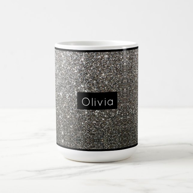 Caneca De Café Silver Sparkly Glitter com Nome Personalizado (Centro)