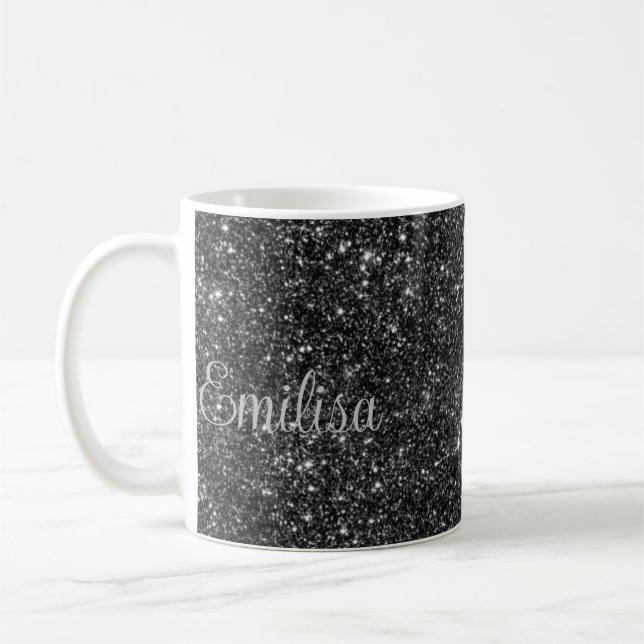 Caneca De Café Silver Sparkly Name personalizado Caça cerâmica (Esquerda)