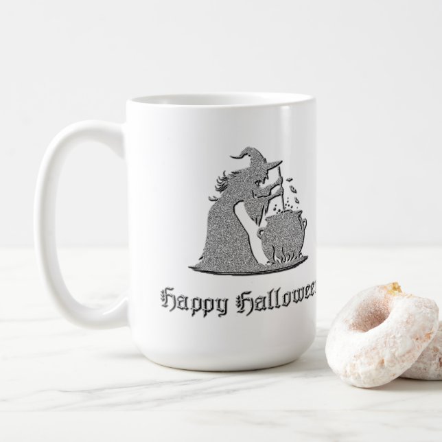 Caneca De Café Silver Witch e Cauldron Halloween (Com Donut)