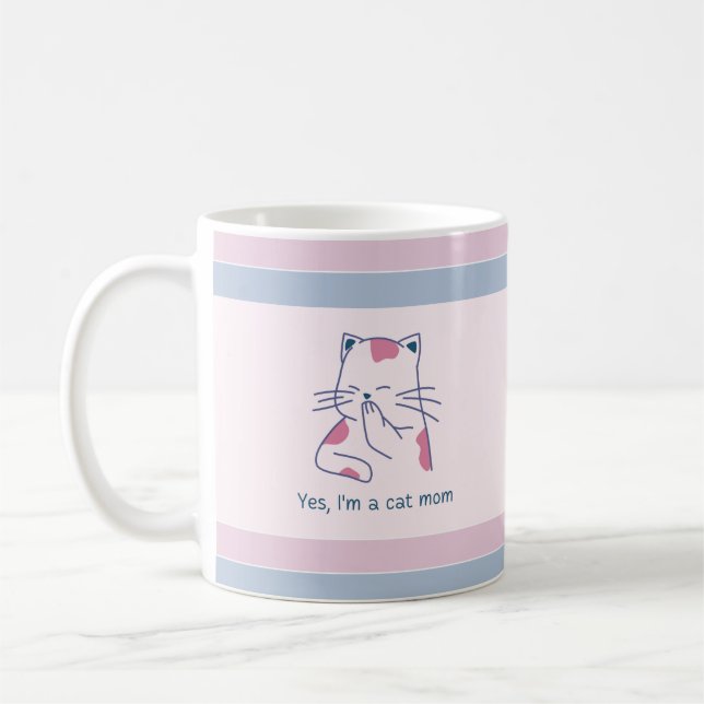 Caneca De Café Sim, eu sou uma Cat Mãe Rosa e Azul Striped (Esquerda)