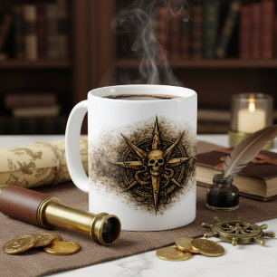 Caneca De Café Símbolo da Bússola Amaldiçoada Pirata
