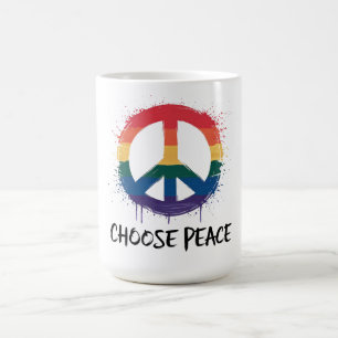 Caneca De Café Símbolo da Paz em Arco-íris com Texto "Escolha a P