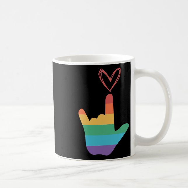 Caneca De Café Símbolo de Amor Arco-íris ASL Surdo  (Direita)