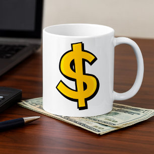 Caneca De Café Símbolo de Dólar Dourado em Negrito Amarelo de Din