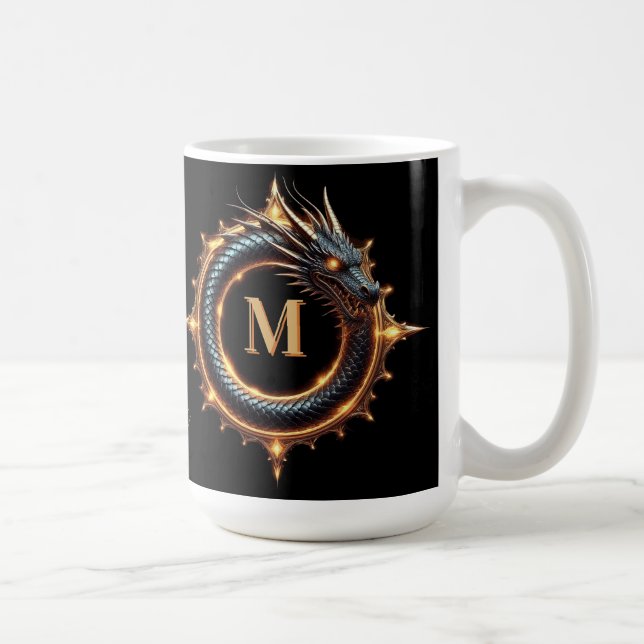 Caneca De Café 🐉 Símbolo de Dragão de Fantasia com Nome Personal (Direita)
