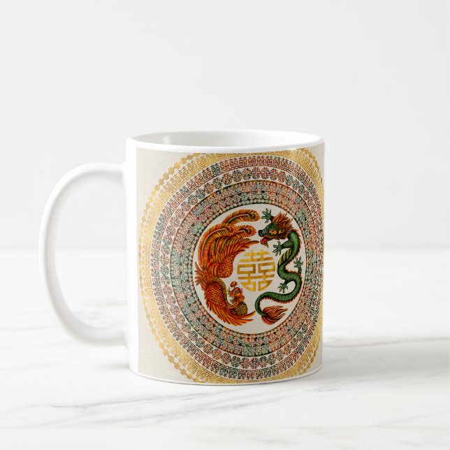 Caneca De Café Símbolo de Felicidade Dupla com Phoenix e Dragon (Esquerda)