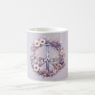 Caneca De Café Símbolo de Paz Floral Branco da lavanda