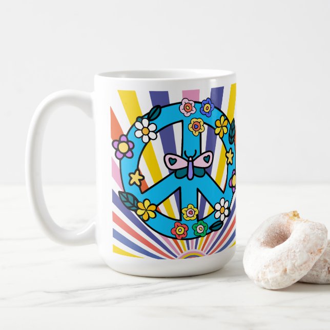 Caneca De Café Símbolo de Paz Retro (Com Donut)