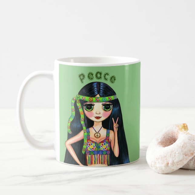 Caneca De Café Símbolo de Pintinho Hippie Psicodélico Banda de Ca (Com Donut)