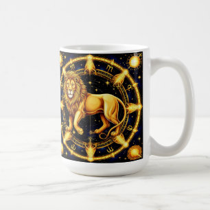 Caneca De Café Símbolo do Zodíaco de Leão sobre Fundo Estelar Cel