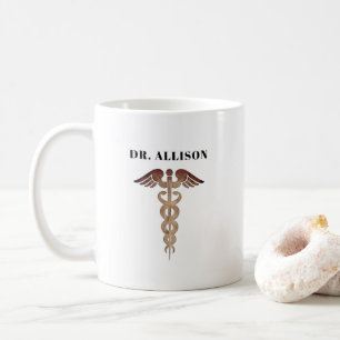 Caneca De Café Símbolo Elegante de Caduceus Dourado Personalizado