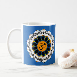 Caneca De Café Símbolo Espiritual Mandala Yoga Om Blue Geométrico