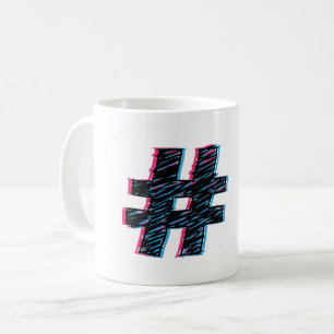 Caneca De Café Símbolo Hashtag com Efeito 3D Desenhado à Mão Lega