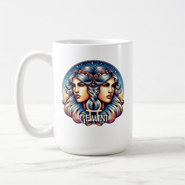 Caneca De Café Símbolo Horoscópio Gemini | Sinal de Astrologia Gê (Esquerda)