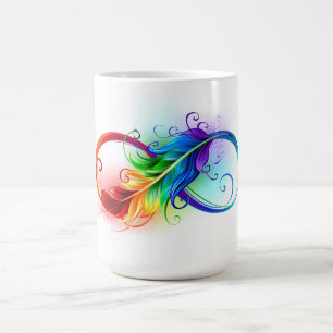 Caneca De Café Símbolo infinito com pena de arco-íris