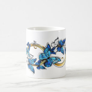Caneca De Café Símbolo infinito de borboletas azuis Morpho