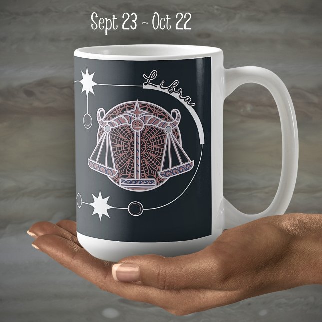 Caneca De Café Símbolo Libra Zodiac Astrologia Mandala Cinza Bran (Criador carregado)