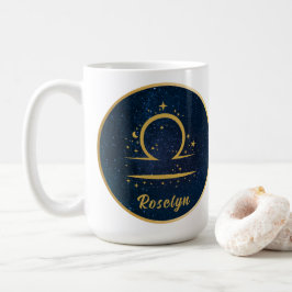 Caneca De Café Símbolo Libra Zodiano estrelas douradas céu person