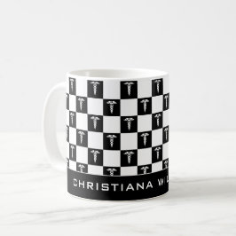 Caneca De Café Símbolo médico branco e preto personalizado Caduce