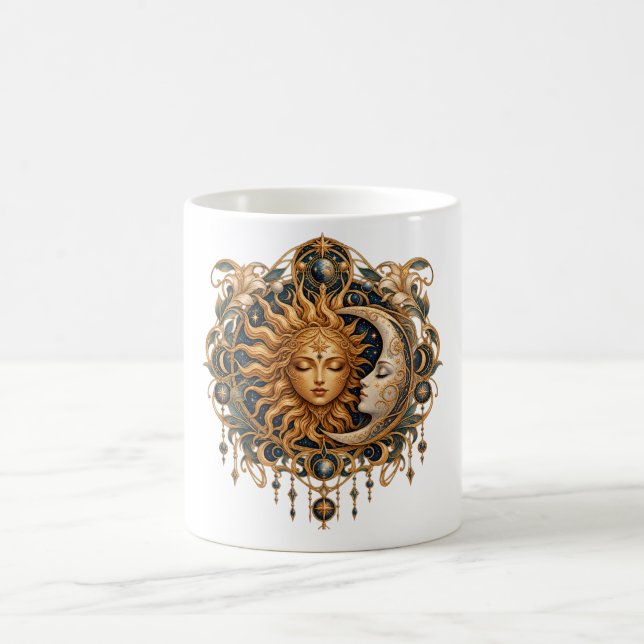Caneca De Café Símbolo Místico Art Nouveau do Sol e da Lua Celest (Centro)