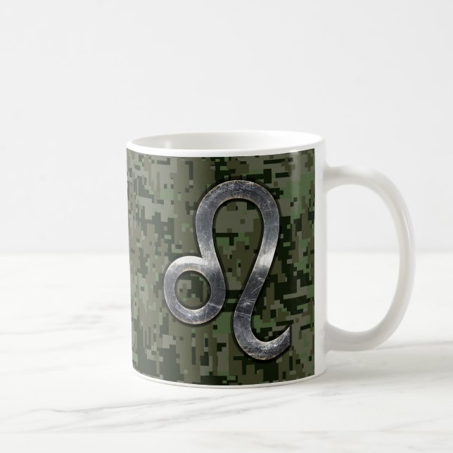 Caneca De Café Símbolo moderno Leo Zodiac na Camo Digital Verde (Direita)