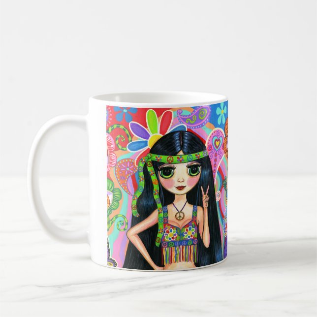 Caneca De Café Símbolo Psicodélico de Hippie Pintinho para a Paz  (Esquerda)