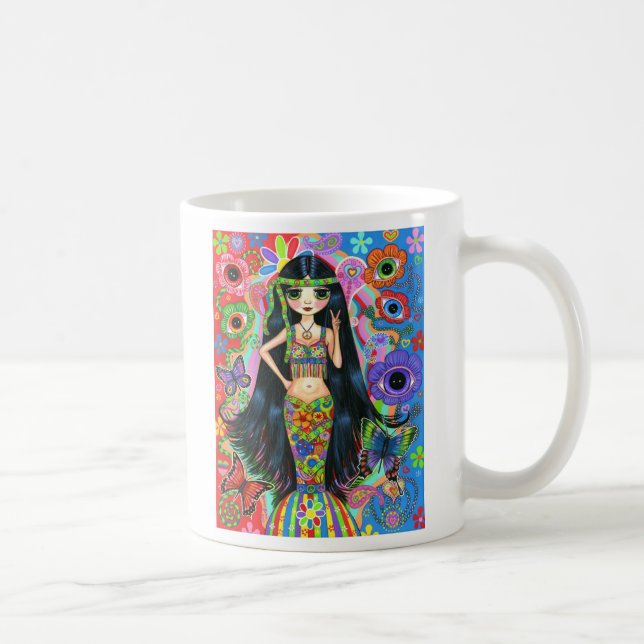 Caneca De Café Símbolo Psicodélico Hippie Mermaid Girl Doll Peace (Direita)