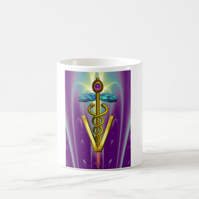 Caneca De Café SÍMBOLO VETERINÁRIO CADUEUS ouro / Verde Roxo (Centro)
