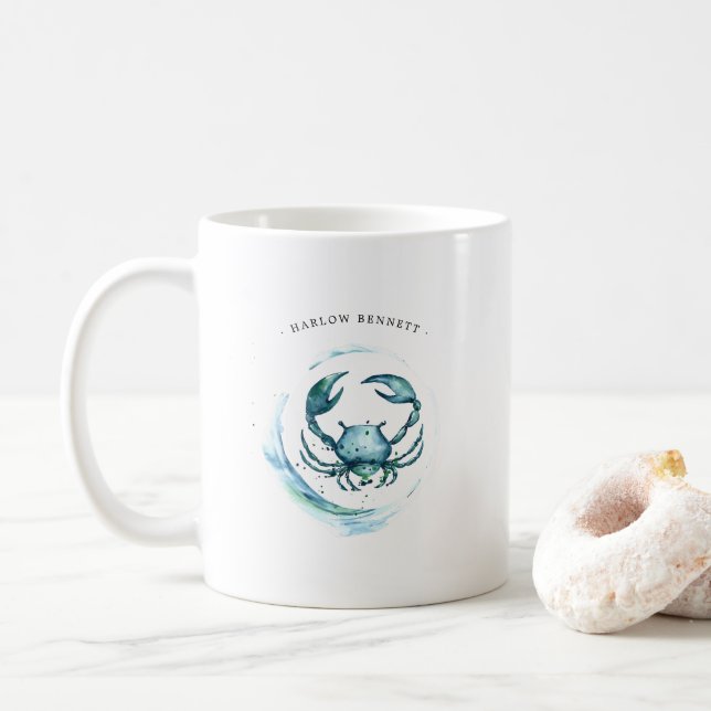 Caneca De Café Símbolo Zodiac - Astrologia do Cancer de Aquarela  (Com Donut)